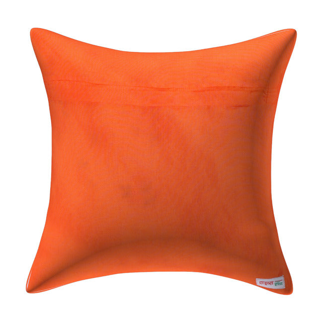 Orange Floral Embroidered Silk Cushion Cover