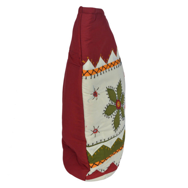 Handcrafted Flowers Design Banjara Embroidered Women’s Handbag Off White with Maroon