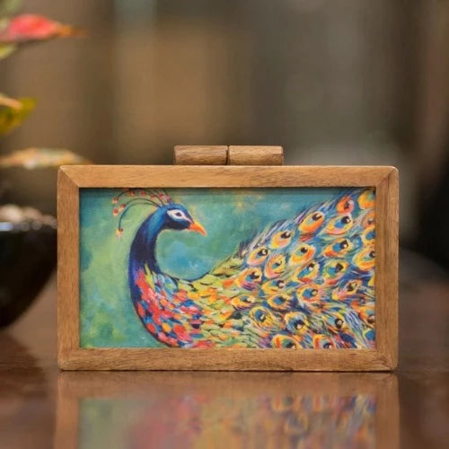 Wooden Peacock Clutch