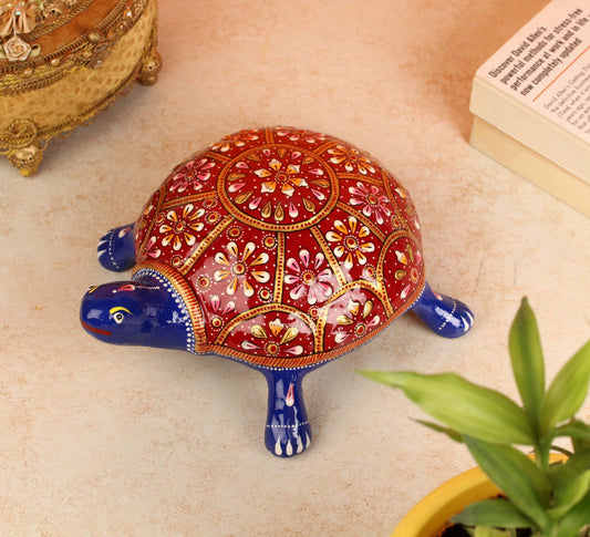 Handcrafted Metal Meenakari Tortoise Statue (16 cm)