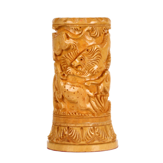 Forest Animals Wood Carving Pen Stand