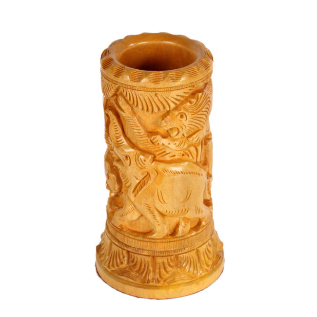 Forest Animals Wood Carving Pen Stand