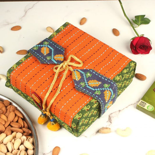 Handmade Orange Jute 4 Compartment Gift Box