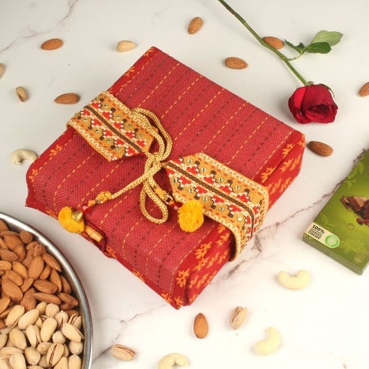 Handmade Red Jute 4 Compartment Gift Box