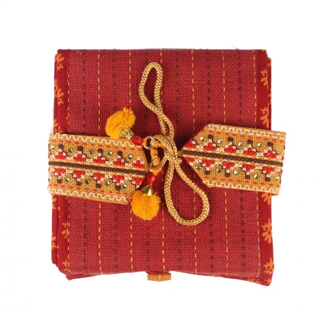 Handmade Red Jute 4 Compartment Gift Box