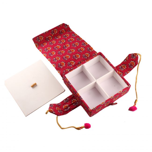 Handmade Red Jute 4 Compartment Gift Box