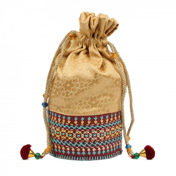 Hand Embroidered Round Potli Bag Beige