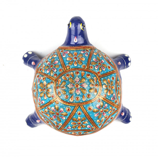 Blue Back Metal Meenakari Tortoise Statue (7 cm)