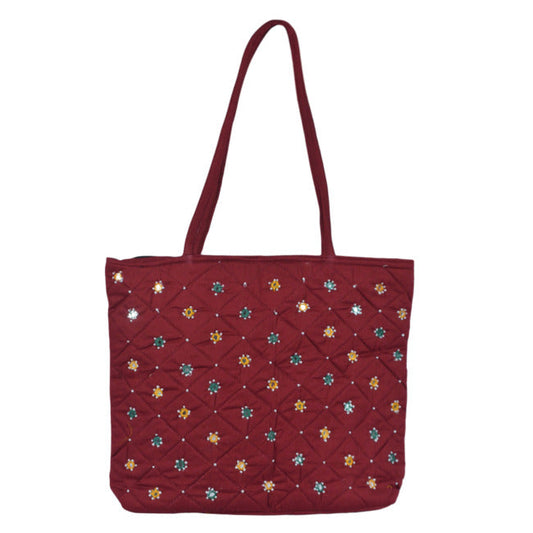 Handmade Banjara Mirror Beads Handbag for Women Dark Maroon